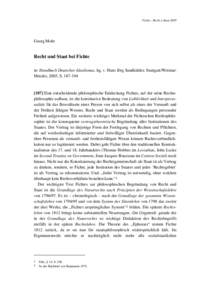 Fichte - Recht u StaatGeorg Mohr Recht und Staat bei Fichte in: Handbuch Deutscher Idealismus, hg. v. Hans Jörg Sandkühler, Stuttgart/Weimar: