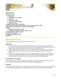 USER TIPS Navigating the Site · Drill Down · Site Specific Search Engine · Site Map · Alphabetical Listing