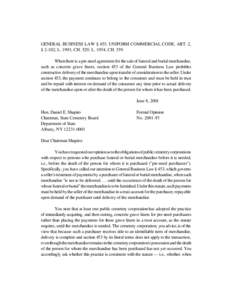 GENERAL BUSINESS LAW § 453; UNIFORM COMMERCIAL CODE, ART. 2, § 2-102; L. 1993, CH. 529; L. 1954, CH[removed]When there is a pre-need agreement for the sale of funeral and burial merchandise, such as concrete grave liners