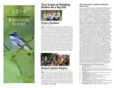 Two Teams of Fledgling Birders do a Big Day 2014 Amos Butler Audubon