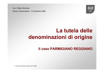 Avv. Paolo Veronesi Roma, Unioncamere - 11 dicembre 2008 La tutela delle denominazioni di origine Il caso PARMIGIANO REGGIANO