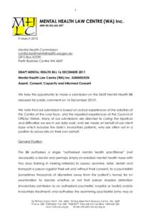 1  MENTAL HEALTH LAW CENTRE (WA) Inc. ABN[removed]9 March 2012
