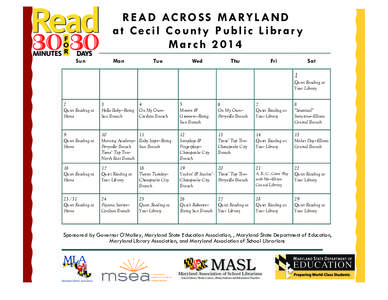 R E A D AC RO S S M A RY L A N D at Cecil County Public Library March 2014 Sun  Mon