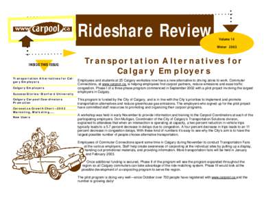 Rideshare Review  Volume 14 Winter[removed]INSIDE THIS ISSUE: