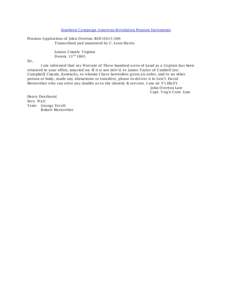 Southern Campaign American Revolution Pension Statements Pension Application of John Overton: BLWt1615-300 Transcribed and annotated by C. Leon Harris Louisa County Virginia Decem. 11 th 1805 Sir,