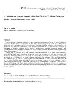 IJRCS  International Journal of Research in Choral Singing 4 (2), 77‐104  © 2013 The American Choral Directors Association   A Quantitative Content Analysis of In-Text Citations in Ch