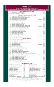 Wine List  A FEW WINE SUGGESTIONS FOR DINNER... Our wine list is written from drier to sweeter and from lighter to fuller body by heading and grape variety Sparkling Wines