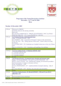 Programm of the Young Researchers Seminar December, andBron Tuesday 16 Decemberam