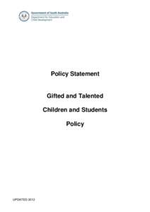 Policy Statement  Gifted and Talented Children and Students Policy