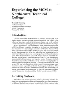 21  Experiencing the MCM at Northcentral Technical College Robert J. Henning