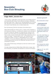 Newsletter Box-Club Straubing Bericht und Interview Gerhard Bormann Edgar Walth „beinahe Rio“ 