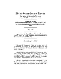 United States Court of Appeals for the Federal Circuit ______________________ IN RE TELES AG INFORMATIONSTECHNOLOGIEN AND SIGRAM