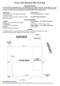 Green Note Basement Bar Tech Spec SOUND EQUIPMENT PLEASE NOTE: The Basement Bar is a very intimate space and usually we only put voice through the PA so that it can be heard clearly above the acoustic sound of the piano/