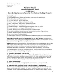 Downtown Development Board July 28, 2014 Page 1 of 4 Approved Minutes Vermont Downtown Board