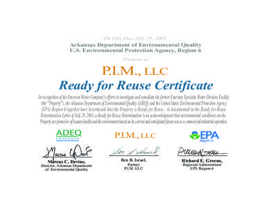 On This Day, July 29, 2003  Arkansas Department of Environmental Quality U.S. Environmental Protection Agency, Region 6 Presents to