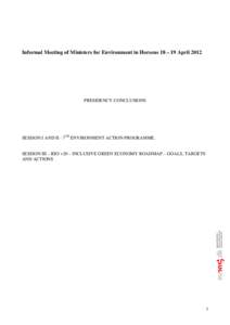 Informal Meeting of Ministers for Environment in Horsens 18 – 19 April 2012