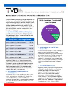 Politics 2014: Local Market TV and the next Political Cycle As the 2013 elections recede in the rear view mirror our attention turns to the outlook for political ad spending in[removed]Recent forecasts on campaign spending