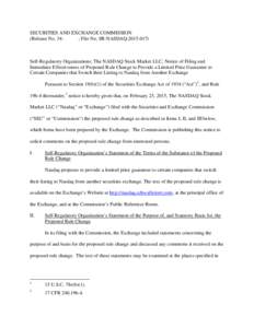 SECURITIES AND EXCHANGE COMMISSION (Release No. 34; File No. SR-NASDAQ[removed]Self-Regulatory Organizations; The NASDAQ Stock Market LLC; Notice of Filing and Immediate Effectiveness of Proposed Rule Change to Provide