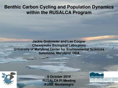 Benthic Carbon Cycling and Population Dynamics within the RUSALCA Program Jackie Grebmeier and Lee Cooper Chesapeake Biological Laboratory University of Maryland Center for Environmental Sciences