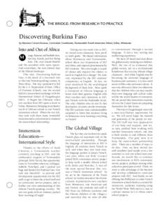 The Bridge: From Research to Practice  Discovering Burkina Faso by Maureen Curran-Dorsano, Curriculum Coordinator, Normandale French Immersion School, Edina, Minnesota  Into and Out of Africa