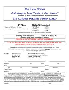 The 40th Annual Androscoggin Lake“Father’s Day Classic” Presented by Maine Country Bassmasters, Proceeds to Benefit The National Veterans Family Center $2500 Guaranteed