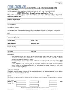 Microsoft Word - School Booking form, declaration & conditions of hire.doc