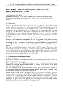 7th Int. Conf. on Harmonisation within Atmospheric Dispersion Modelling for Regulatory Purposes  8VLQJWKH)2&21FRPSXWHUSURJUDPIRUWKHDQDO\VLVRI 5HOHDVH$XWKRUL]DWLRQ5HTXHVWV Alain Thomassin, Aline Morin ,QVWLWXW