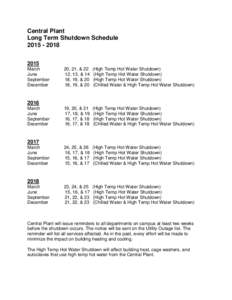 Central Plant Long Term Shutdown Schedule March June