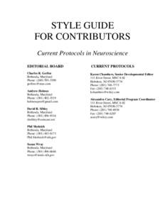 STYLE GUIDE FOR CONTRIBUTORS Current Protocols in Neuroscience EDITORIAL BOARD  CURRENT PROTOCOLS