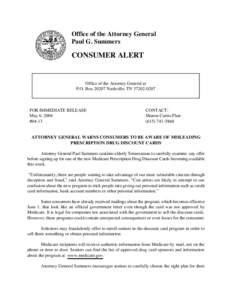 Office of the Attorney General Paul G. Summers CONSUMER ALERT  Office of the Attorney General at