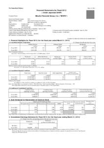 For Immediate Release:  May 14, 2014 Financial Statements for Fiscal 2013 <Under Japanese GAAP>