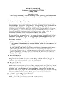 TERMS OF REFERENCE Consultancy Announcement # IGFP-1884 Vacancy: Writer Implementing Entity: United Nations Department of Economic and Social Affairs/ Division for Public Administration and Development Management/Interne