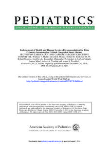 Endorsement of Health and Human Services Recommendation for Pulse Oximetry Screening for Critical Congenital Heart Disease SECTION ON CARDIOLOGY AND CARDIAC SURGERY EXECUTIVE COMMITTEE, William T. Mahle, Gerard R. Martin
