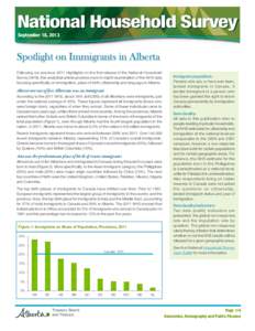 Treasury Board and Finance - National Household Survey - Immigration release (September 2013)