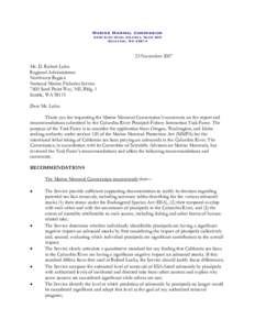Marine Mammal Commission 4340 East-West Highway, Room 905 Bethesda, MD[removed]November 2007 Mr. D. Robert Lohn