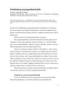 Schellenberg on propositional faith DANIEL HOWARD-SNYDER Department of Philosophy, Western Washington University, 515 High Street, Bellingham, WA 98225, USA, [removed]  Abstract: This paper assesses J. L.