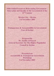 Fifth Global Forum on Reinventing Government – Innovation and Quality in the Government of the 21st Century Mexico City – Mexico 3-6 November 2003