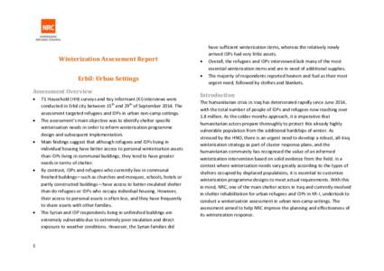 Winterization Assessment Report Erbil: Urban Settings Assessment Overview   