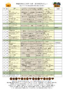 早稲田渋谷シンガポール校　2016年2月メニュー （ご飯、 スープ、 サラダ、果物、副菜等の内容は省略しております。）  朝食