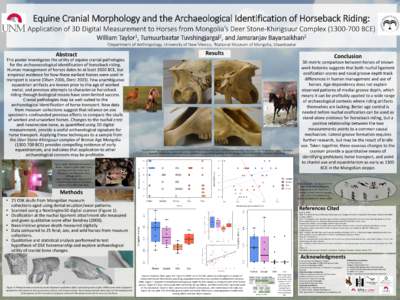 Equine Cranial Morphology and the Archaeological Identification of Horseback Riding: Application of 3D Digital Measurement to Horses from Mongolia’s Deer Stone-Khirigsuur Complex[removed]BCE) William 1 Taylor ,