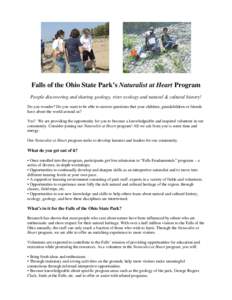 Falls of the Ohio State Park’s Naturalist at Heart Program People discovering and sharing geology, river ecology and natural & cultural history! Do you wonder? Do you want to be able to answer questions that your child