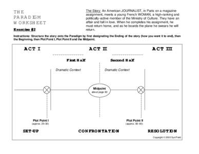 THE PARADIGM WORKSHEET The Story: An American JOURNALIST, in Paris on a magazine assignment, meets a young French WOMAN, a high-ranking and