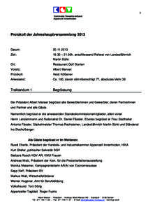 1 Kantonaler Gewerbeverband Appenzell Innerrhoden Protokoll der Jahreshauptversammlung 2013