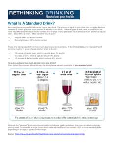 What Is A Standard Drink? Many people are surprised to learn what counts as a drink. The amount of liquid in your glass, can, or bottle does not necessarily match up to how much alcohol is actually in your drink. Differe