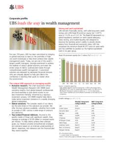 Corporate profile  UBS leads the way in wealth management Strong and well-capitalized UBS remains financially strong, with solid long-term credit ratings and a BIS Basel III common equity tier 1 (CET1)