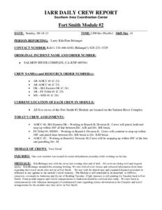 IARR DAILY CREW REPORT Southern Area Coordination Center Fort Smith Module #2 ____________________________________________________________________________________ DATE: Sunday, [removed]