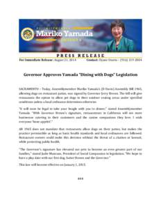 Microsoft Word - MEDIA RELEASE - Assemblymember Yamadas Dining with Dogs Bill Signed by Governor