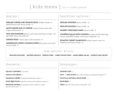 | kids menu |  (12 or under please) mains |