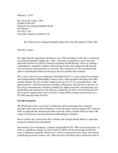 February 3, 2012 Ms. Susan M. Cosper, CPA Technical Director Financial Accounting Standards Board 401 Merritt 7 P.O. Box 5116