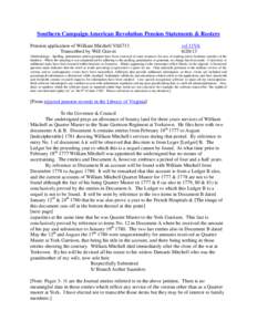 Southern Campaign American Revolution Pension Statements & Rosters Pension application of William Mitchell VAS713 Transcribed by Will Graves vsl 11VA[removed]